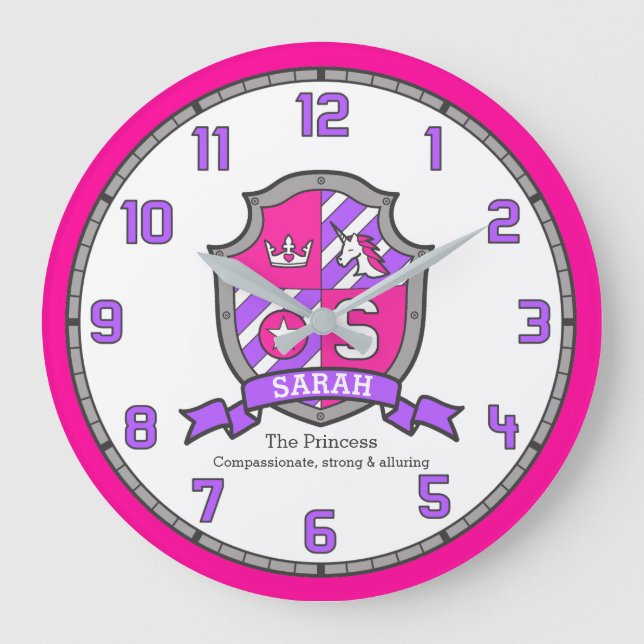 Grande Horloge Ronde Sarah lettre S nom signifiant bouclier princesse (Recto)