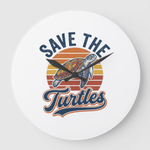 Grande Horloge Ronde Sauver les tortues Design de T-Shirt de Tortue de