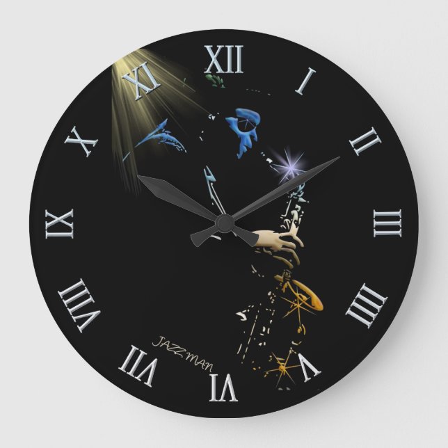 Grande Horloge Ronde Saxophone Jazz Player Art Design (Recto)