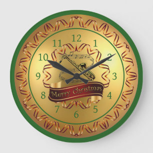 Grande Horloge Ronde Saxophone ~ Scroll musical ~ "Joyeux Noël"