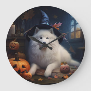 Grande Horloge Ronde Scary d'Halloween Citrouille Samoyé