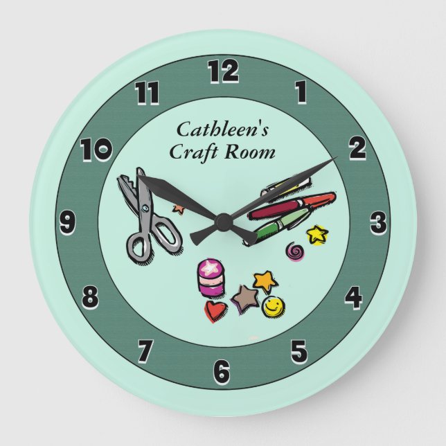 Grande Horloge Ronde Scénario personnalisé turquoise ou salle d'artisan (Recto)