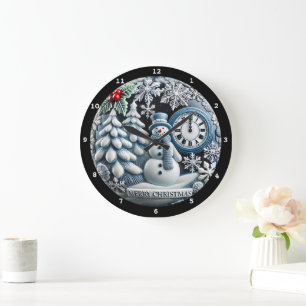 Grande Horloge Ronde Scène de neige et de forêt d'hiver sur le thème de