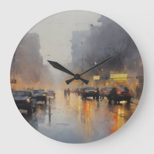 Grande Horloge Ronde Scène de pluie du soir en ville
