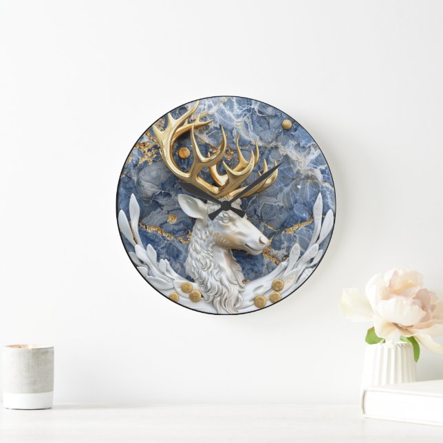 Grande Horloge Ronde Scène Festive Reindeer Wonderland (Maison)