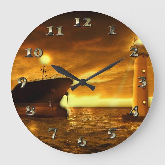 Grande Horloge Ronde Scène nautique avec phare (Recto)