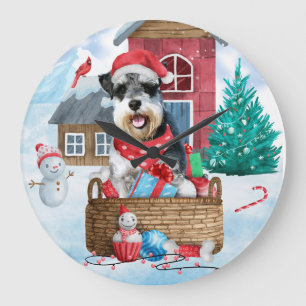 Grande Horloge Ronde Schnauzer Chien dans la neige Maison de Chien de N