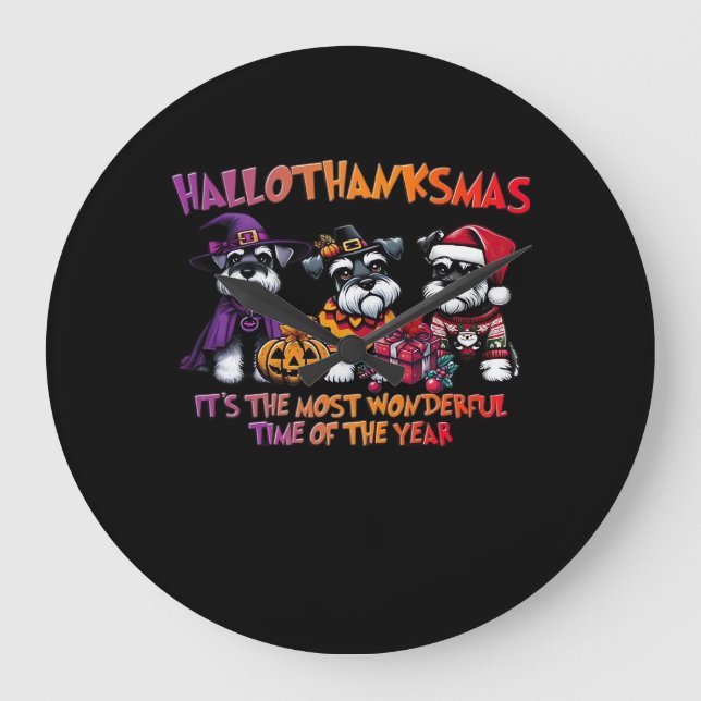 Grande Horloge Ronde Schnauzer Halloween Thanksgiving Noël Classique (Recto)