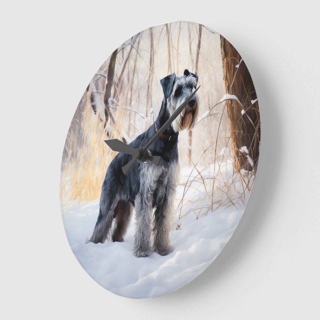 Grande Horloge Ronde Schnauzer Laisser neiger Noël (Angle)