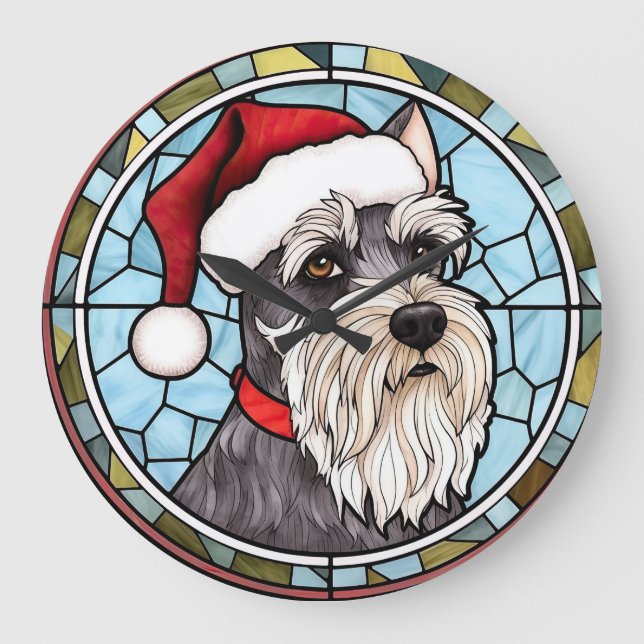 Grande Horloge Ronde Schnauzer miniature en verre tendu Noël (Recto)