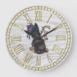 Grande Horloge Ronde Scottie mignon jouant des cornemuses