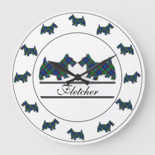 Grande Horloge Ronde Scottish Clan Fletcher Tartan Plaid Scottie