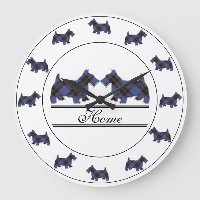 Grande Horloge Ronde Scottish Clan Home Tartan Plaid Scottie Dogs (Recto)