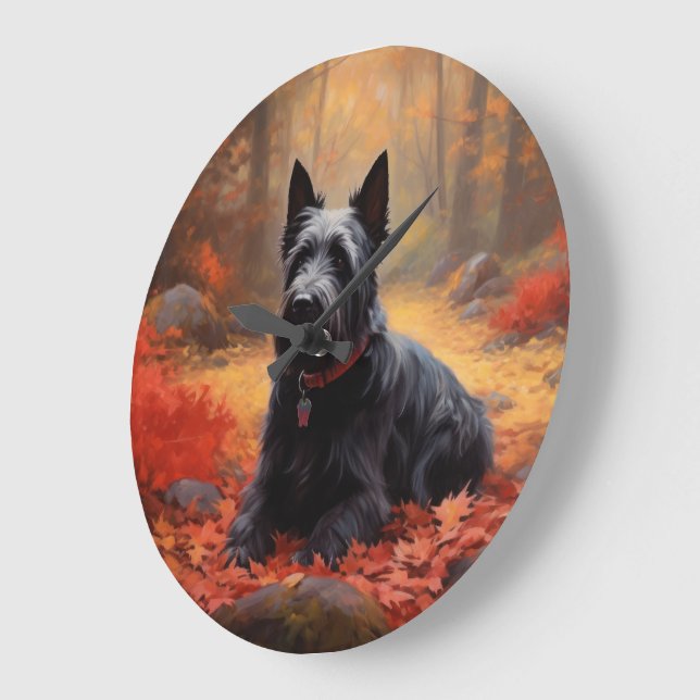 Grande Horloge Ronde Scottish Terrier en automne Leaves Fall Inspire (Angle)