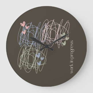 Grande Horloge Ronde Scribble et coeurs - Travail en cours