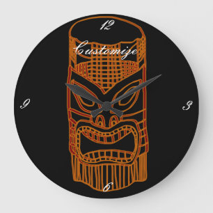 Grande Horloge Ronde Sculpture Thunder_Cove en Tiki d'or