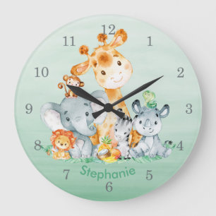Grande Horloge Ronde Sea Green Watercolor Cute