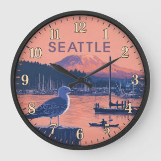 Grande Horloge Ronde Seattle Washington Harbor Mount Rainier Sunset