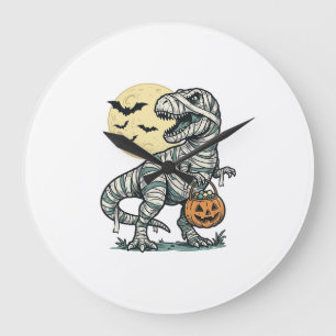 Grande Horloge Ronde Seau de bonbons T-Rex momie Halloween Vecteur vint