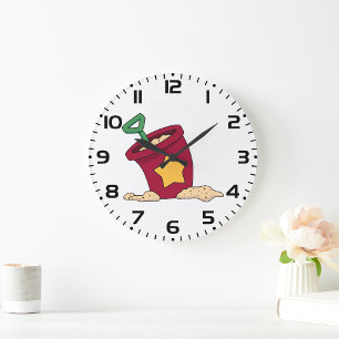Grande Horloge Ronde Seau de sable rouge avec étoile et pelle