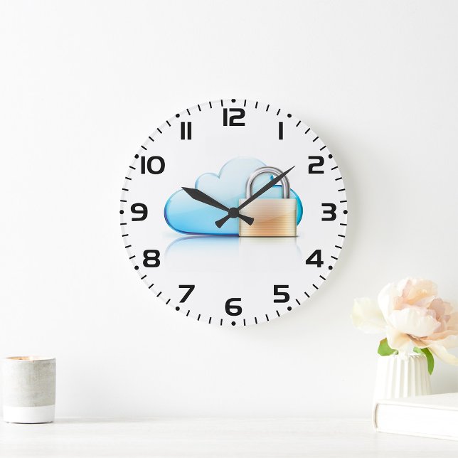 Grande Horloge Ronde Secure Cloud Storage Icon with Padlock (Créateur téléchargé)