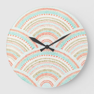 Grande Horloge Ronde Seigaiha Waves : Motif Vintage Wavy
