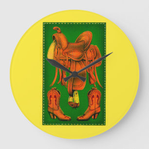 Grande Horloge Ronde Selle occidentale et bottes de cowboy