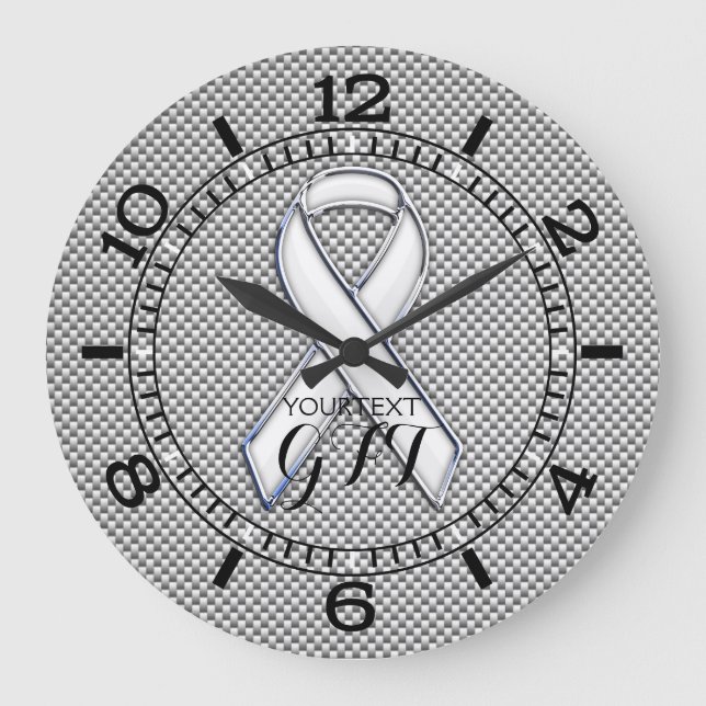 Grande Horloge Ronde Sensibilisation personnalisée au ruban blanc Carbo (Recto)