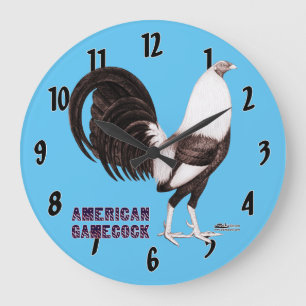 Grande Horloge Ronde Sépia de coq de combat
