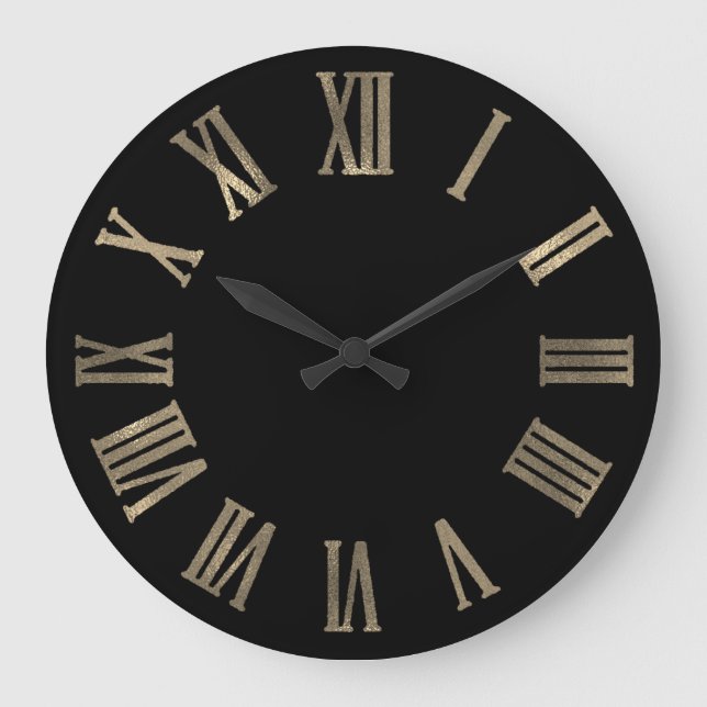 Grande Horloge Ronde Sepia Gold Black Metallic Minimal chiffres romains (Recto)