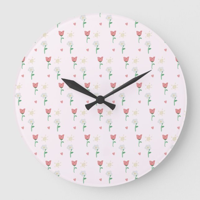 Grande Horloge Ronde Sérénité| Mignonne cadenas Motif rose (Recto)