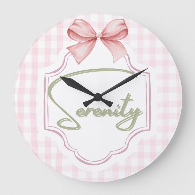 Grande Horloge Ronde Sérénité personnalisée Bébé Fille Nursery Bow (Recto)