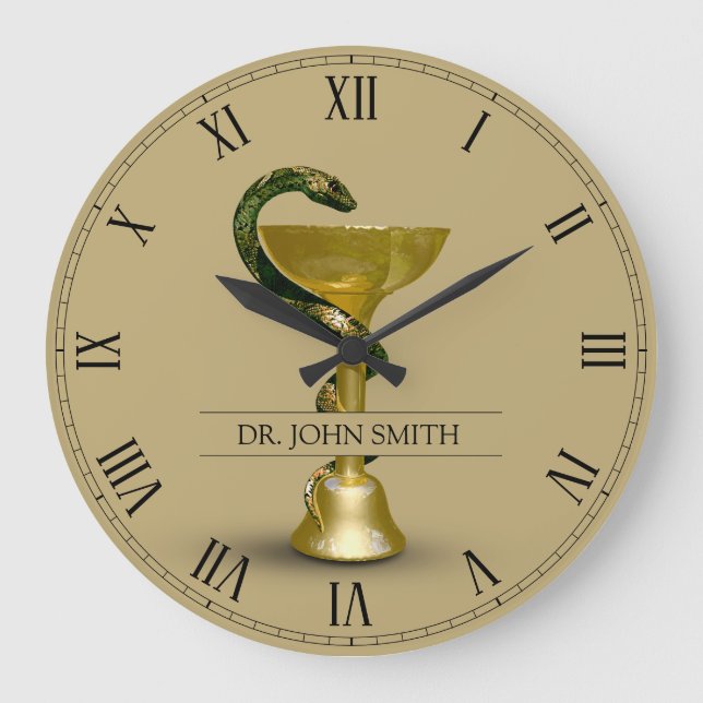 Grande Horloge Ronde Serpent beige Médicale Bowl Hygieia Gold Nom (Recto)