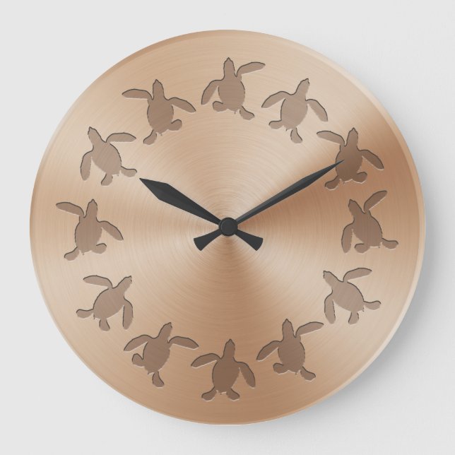 Grande Horloge Ronde Serrure murale Motif de tortue verte (Recto)