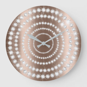 Grande Horloge Ronde S'est levé l'infini argenté gris beige de diaman