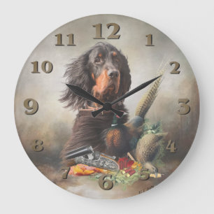 Grande Horloge Ronde Setter Gordon avec faisans, Art