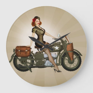 Grande Horloge Ronde Sgt. Davidson Army Motorcycle Pinup Clock
