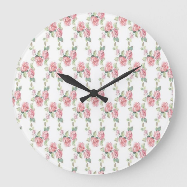 Grande Horloge Ronde Shabby Chic Rose Floral (Recto)