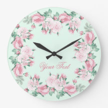 Shabby chic rose wall clock personalized