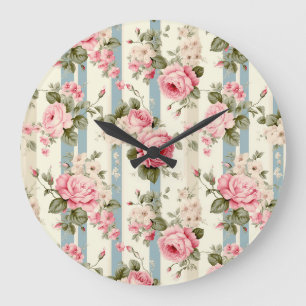 Grande Horloge Ronde Shabby Chic Roses Vintages