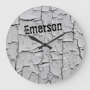 Grande Horloge Ronde Shabby Chic Rustique Pays Gris Tissu Distressé