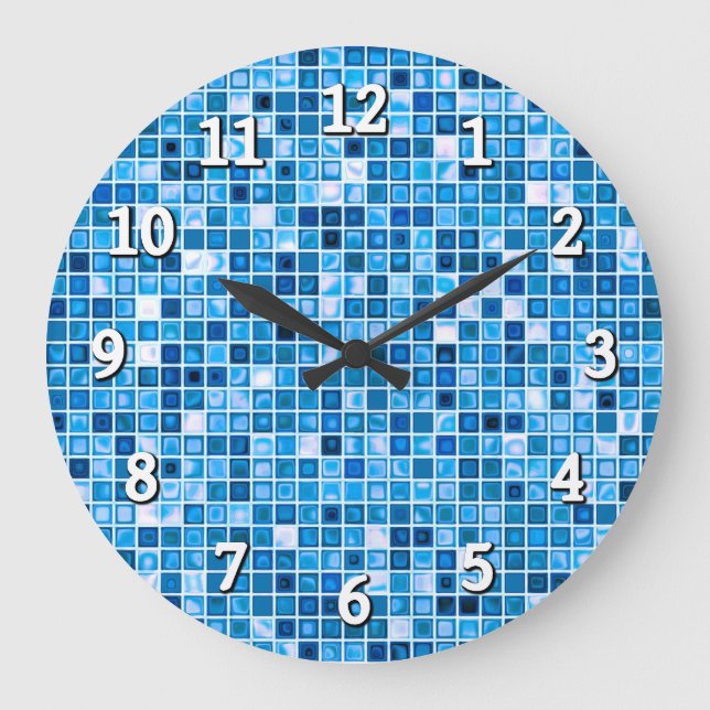 Grande Horloge Ronde Shades of Blue 'Watery' Mosaic Tiles Pattern (Recto)
