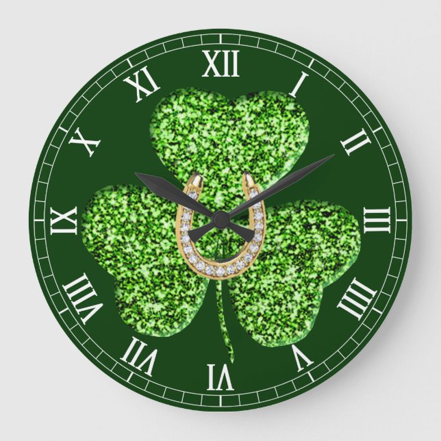 Grande Horloge Ronde Shamrock and Horseshoe Roman Numeral Clock (Recto)