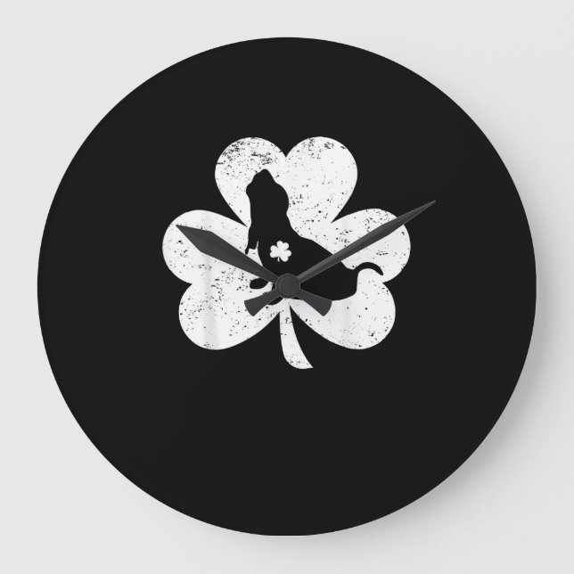 Grande Horloge Ronde Shamrock irlandais Basset Hound Dog St. Patrick's  (Recto)