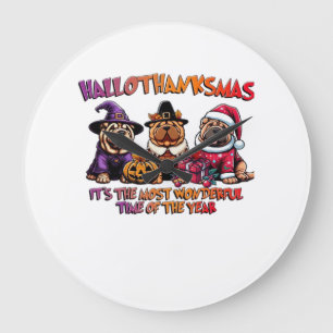 Grande Horloge Ronde Shar Pei Halloween Thanksgiving Noël Classique