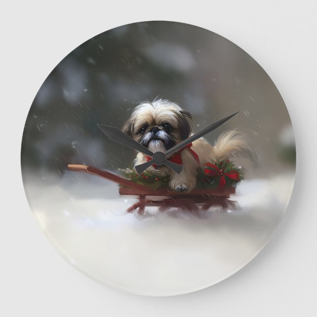 Grande Horloge Ronde Shih Tzu hiver neige de Noël (Recto)