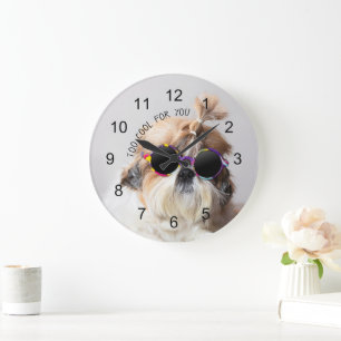 Grande Horloge Ronde Shih Tzu Too Cool pour vous Lunettes de soleil Pho