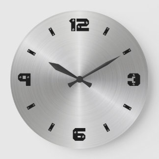 Grande Horloge Ronde Shiny Metal Texture, Numbers With Screw Heads