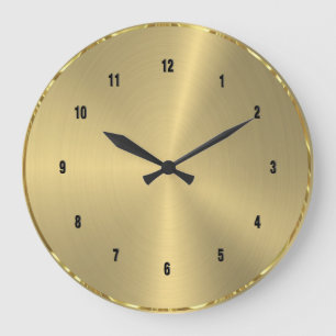 Grande Horloge Ronde Shiny Metallic Faux Gold Background