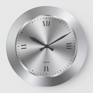 Grande Horloge Ronde Shiny Silver Stainless